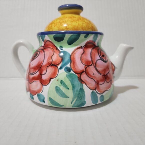 Starbucks Teapot with Lid Handpainted in Italy Colorful Floral - *FLAWS* - Picture 3 of 12